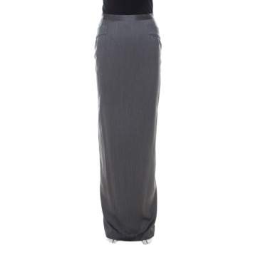 Pre Owned Gianfranco Ferre Grey Wool & Silk Blend Maxi Skirt M