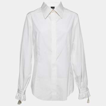 Pre Owned Gianfranco Ferre Off White Cotton Tassel Detail Button Front Shirt XL