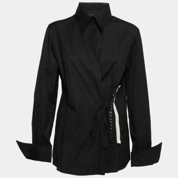 Pre Owned Gianfranco Ferre Vintage Black Cotton Button Detail Tie-Fastening Shirt XL