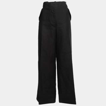 Pre Owned Gianfranco Ferre Vintage Black Linen Wide Leg Trousers L