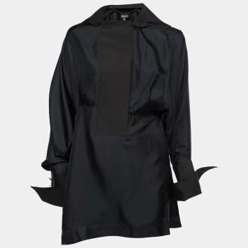 Pre Owned Gianfranco Ferre Vintage Black Silk Collared Tunic M