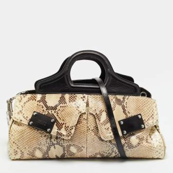 Pre Owned حقيبة جانفرانكو فيري ساتشيل سحر جلد ووتاسنكي بيج وأسود