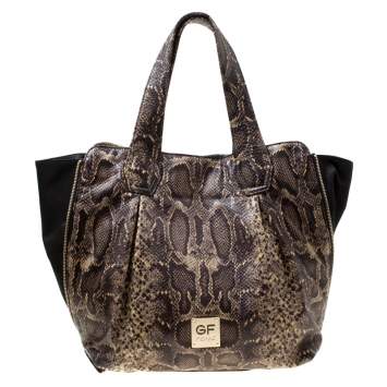 Pre Owned GF Ferre Black/Yellow Embossed Python Leather Tote