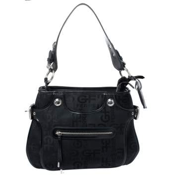 Pre Owned GF Ferre Black Signature Front Zip Hobo