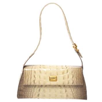 Pre Owned Gianfranco Ferre Croc Embossed Leather Shoulder Bag