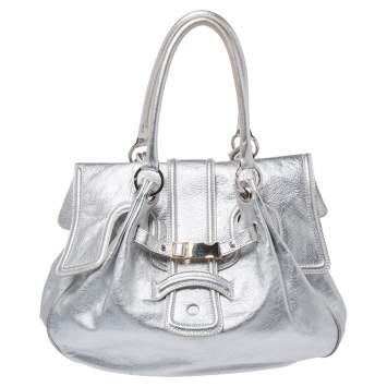Pre Owned Gianfranco Ferre Silver Leather Flap Buckle Satchel