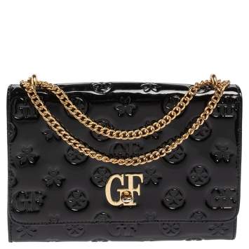 Pre Owned Gianfranco Ferre Black Patent Leather Flap Chain Crossbody Bag