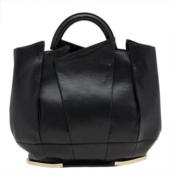 Pre Owned Gianfranco Ferre Black Pleated Leather Top Handle Bag