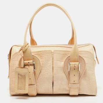 Pre Owned Gianfranco Ferre Beige Alligator Embossed Leather Boston Bag