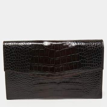 Pre Owned Gianfranco Ferre Dark Brown Alligator Envelope Flap Travel Organizer