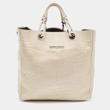 Pre Owned Gianfranco Ferre Cream Alligator Grommete Tote