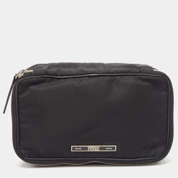 Gianfranco Ferre Black Canvas Zip Around Clutch