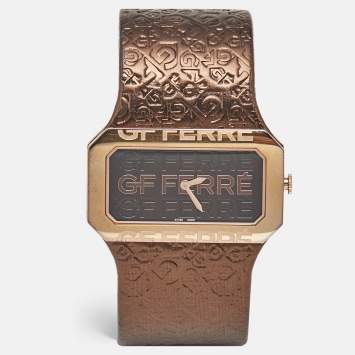 Pre Owned GF Ferre Brown Rose Gold Plated Stainless Steel Leather 9049L Women's Wristwatch 41 mm 