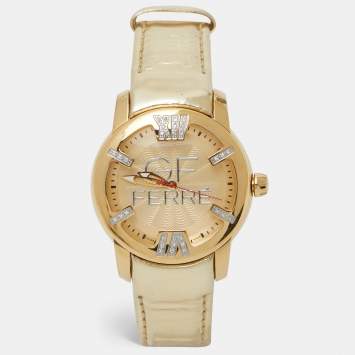 مملوكة مسبقًا ساعة يد نسائية جيانفرانكو فيري 9065بي ألماس ستانلس ستيل لونين ذهبية 40 مم