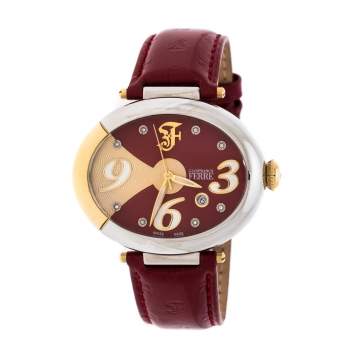 Pre Owned Gianfranco Ferre Red White Stainless Steel Diamond Collection Oval Watch 44 mm