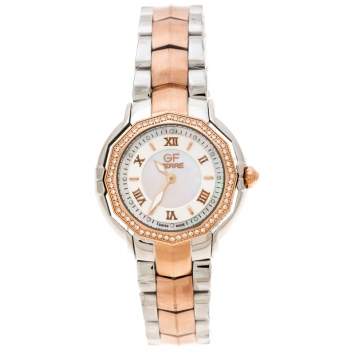Pre Owned Gianfranco Ferre Mother of Pearl Two-Tone Stainless Steel Women's Wristwatch 33 mm