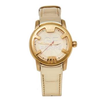مملوكة مسبقًا GF Ferre Champagne Gold Plated Stainless Steel Leather 9065B Women's Wristwatch 42 mm
