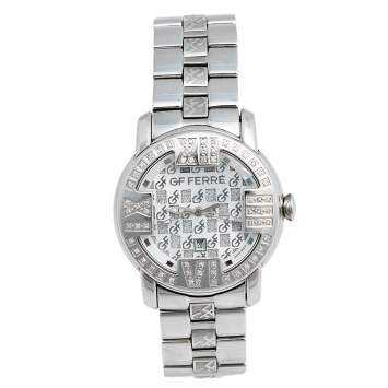 Pre Owned GF Ferre Silver Stainless Steel Diamond 9025L Women's Wristwatch 34 mm