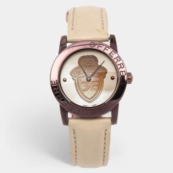 Pre Owned GF Ferre Multicolor PVD Coated Stainless Steel Leather 9085L Women's Wristwatch 32 mm 