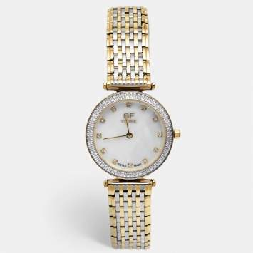 Pre Owned GF Ferre Mother Of Pearl Crystal Embellished Two-Tone Stainless Steel GPGP7440.1.2 Women's Wristwatch 31.50 mm
