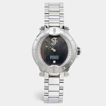 Pre Owned Gianfranco Ferre Black Mother of Pearl Stainless Steel Diamond Collection GF-L-13045 Women's Wristwatch 38 mm