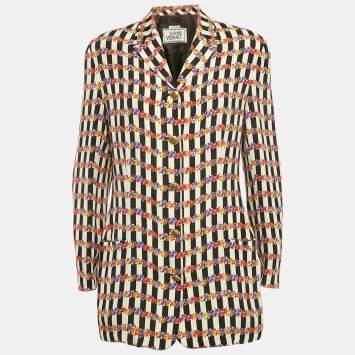 Gianni Versace Multicolor Floral and Stripe Print Silk Blazer M