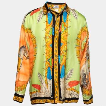Pre Owned Gianni Versace Vintage Multicolor Printed Silk Button Front Shirt L