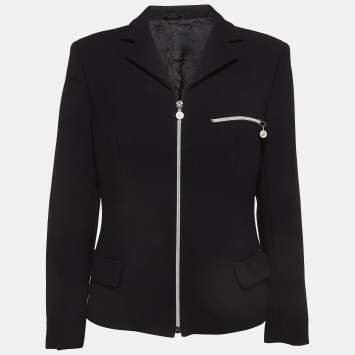 Pre Owned Gianni Versace Vintage Black Knit Zipper Blazer M 