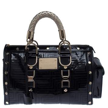 Pre Owned Versace Black Quilted Patent Leather Snap Out Of It Satchel