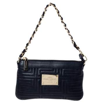 Pre Owned Versace Black Quilted Zip Clutch