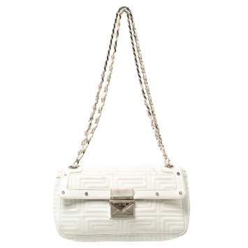 Pre Owned Versace White Patent Leather Flap Shoulder Bag