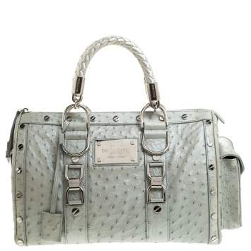 Pre Owned Versace Lime Green Ostrich Snap Out Of It Satchel