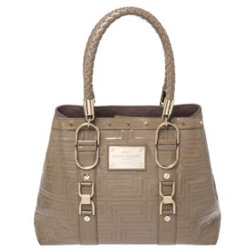 Pre Owned Gianni Versace Beige Patent Leather Snap Out Of It Tote 