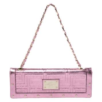 Pre Owned Versace Pink Quilted Patent Leather Flap Chain Bag