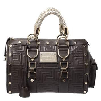 Pre Owned Versace Military Green Leather Snap Out Of It Satchel