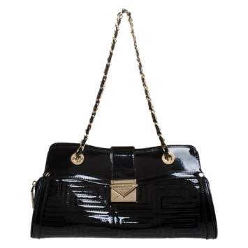 Pre Owned Versace Black Quilted Patent Leather Shoulder Bag