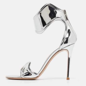 Pre Owned Gianvito Rossi Silver Leather Lucrezia Sandals Size 39