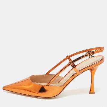 Pre Owned Gianvito Rossi Metallic Leather Ascent Slingback Pumps Size 38