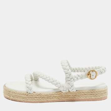 Pre Owned Gianvito Rossi White Braided Leather Espadrille Platform Sandals Size 41