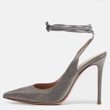 Pre Owned Gianvito Rossi Silver Nubuck Leather Ankle Wrap Pumps Size 39