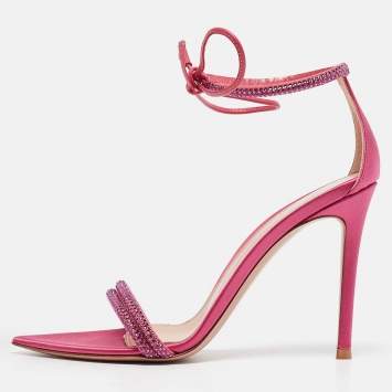 Pre Owned Gianvito Rossi Pink Satin Montecarlo Ankle Strap Sandals Size 36