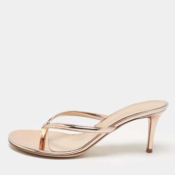 Pre Owned Gianvito Rossi Rose Gold Leather Calypso Sandals Size 40