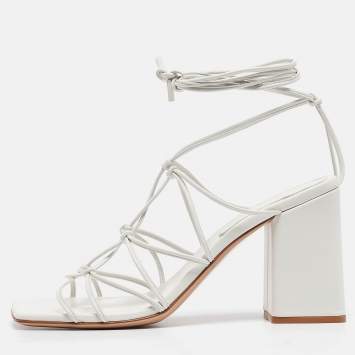 Pre Owned Gianvito Rossi White Leather Minas Ankle Tie Sandals Size 40.5