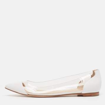Pre Owned Gianvito Rossi White Leather and PVC Plexi Ballet Flats Size 39.5