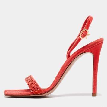 Pre Owned Gianvito Rossi Orange Velvet Britney Slingback Sandals Size 36