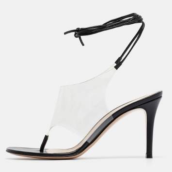 Pre Owned Gianvito Rossi Black Leather and PVC Plexi Thong Wrap Sandals Size 37.5