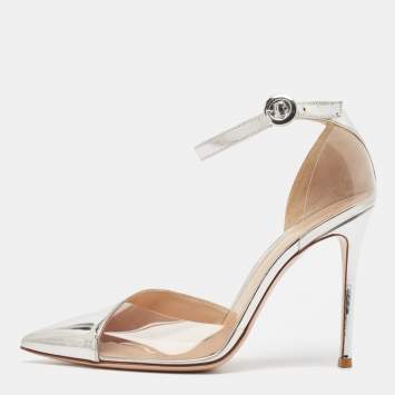 Pre Owned Gianvito Rossi Silver Leather and PVC Anise Pumps Size 41
