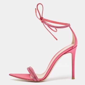 Pre Owned Gianvito Rossi Pink Satin Embellished Montecarlo Sandals Size 35.5