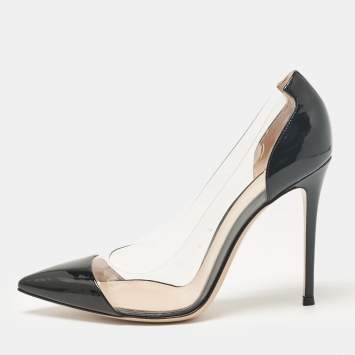 Pre Owned Gianvito Rossi Black Patent Leather and PVC Plexi Pumps Size 41