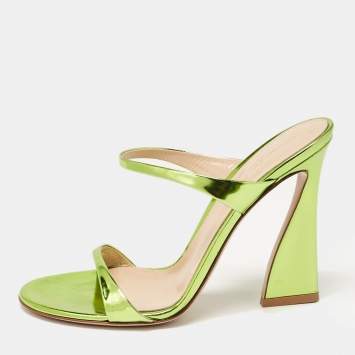 Pre Owned Gianvito Rossi Green Leather Slide Sandals Size 37.5